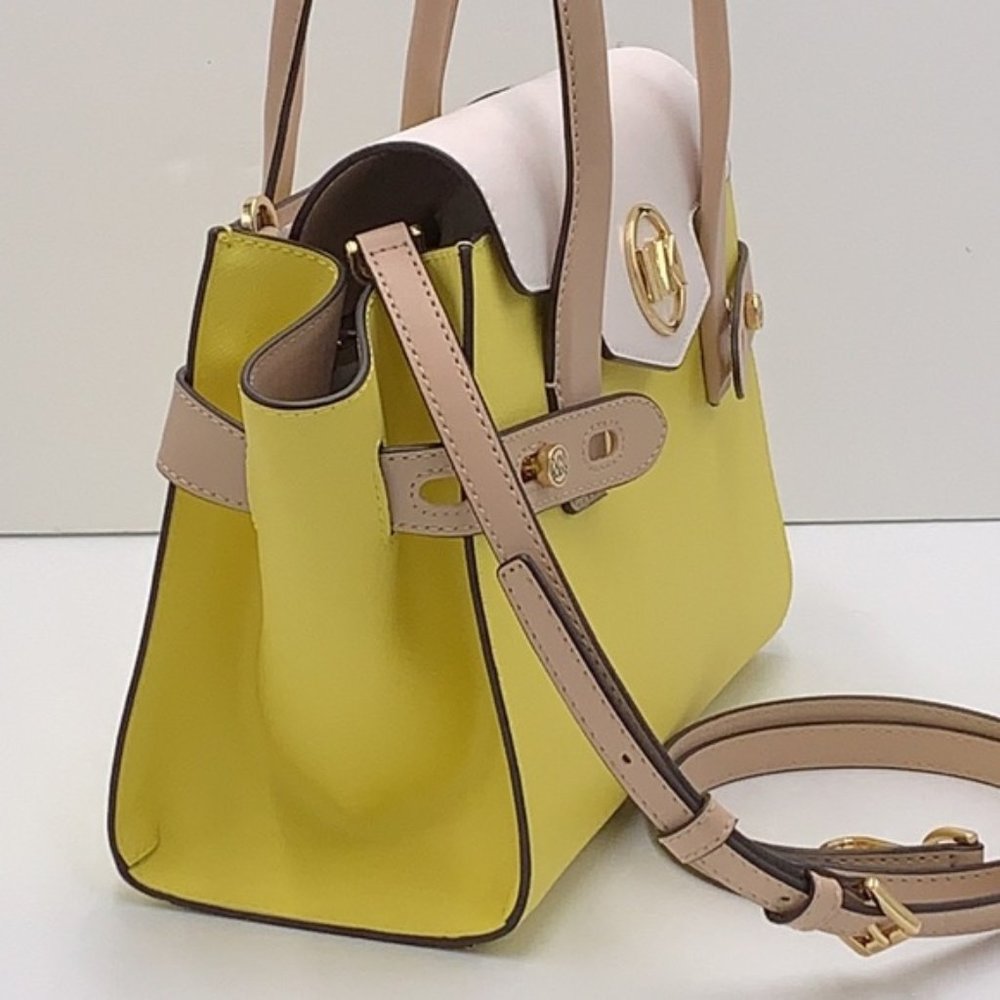 Michael Kors Carmen Medium Colorblock Faux Saffiano Leather Belted Satchel - Picture 14 of 16